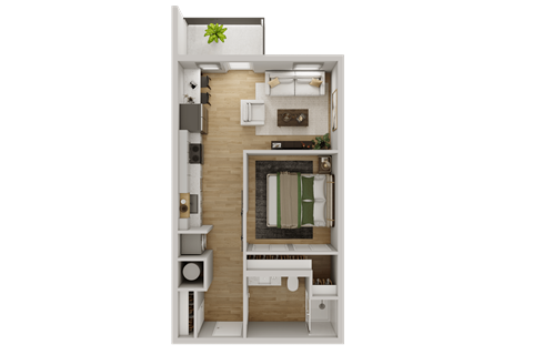 Floor plan for 1 bed, 1 bath, 553 sqft